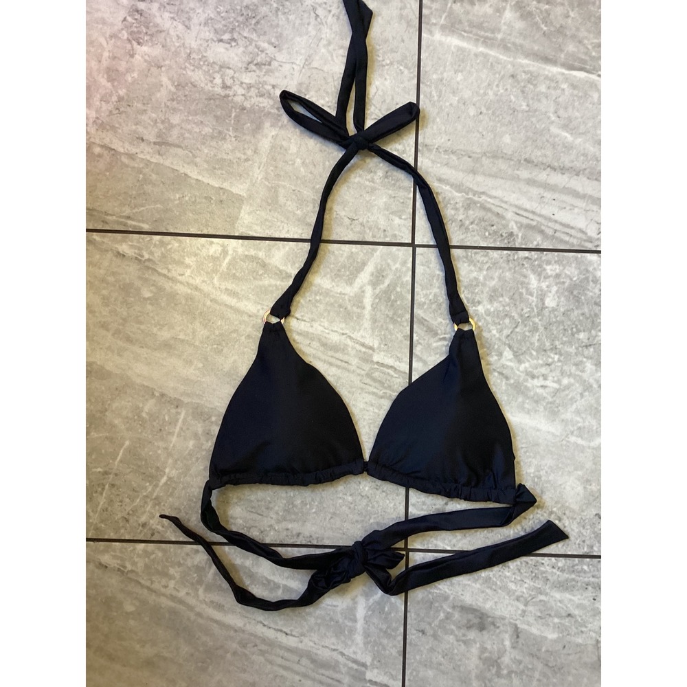 Quince NWOT Women Black Recycled Triangle Bikini Top Halter Swim Top Size M